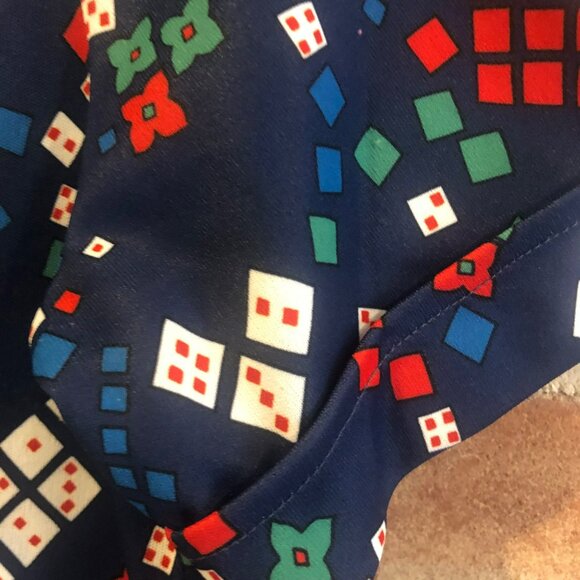 Sears Perma Press Vtg Womens Sz 12 Button Up Polyester Top Pointed Color Navy Di - Picture 4 of 9